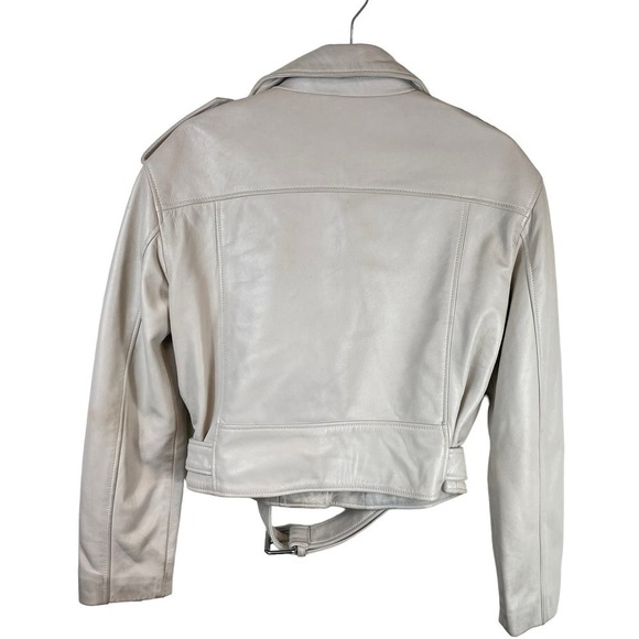ALL SAINTS Anderson Sheepskin Leather Zip Front Biker Jacket White Size Small - Picture 16 of 16